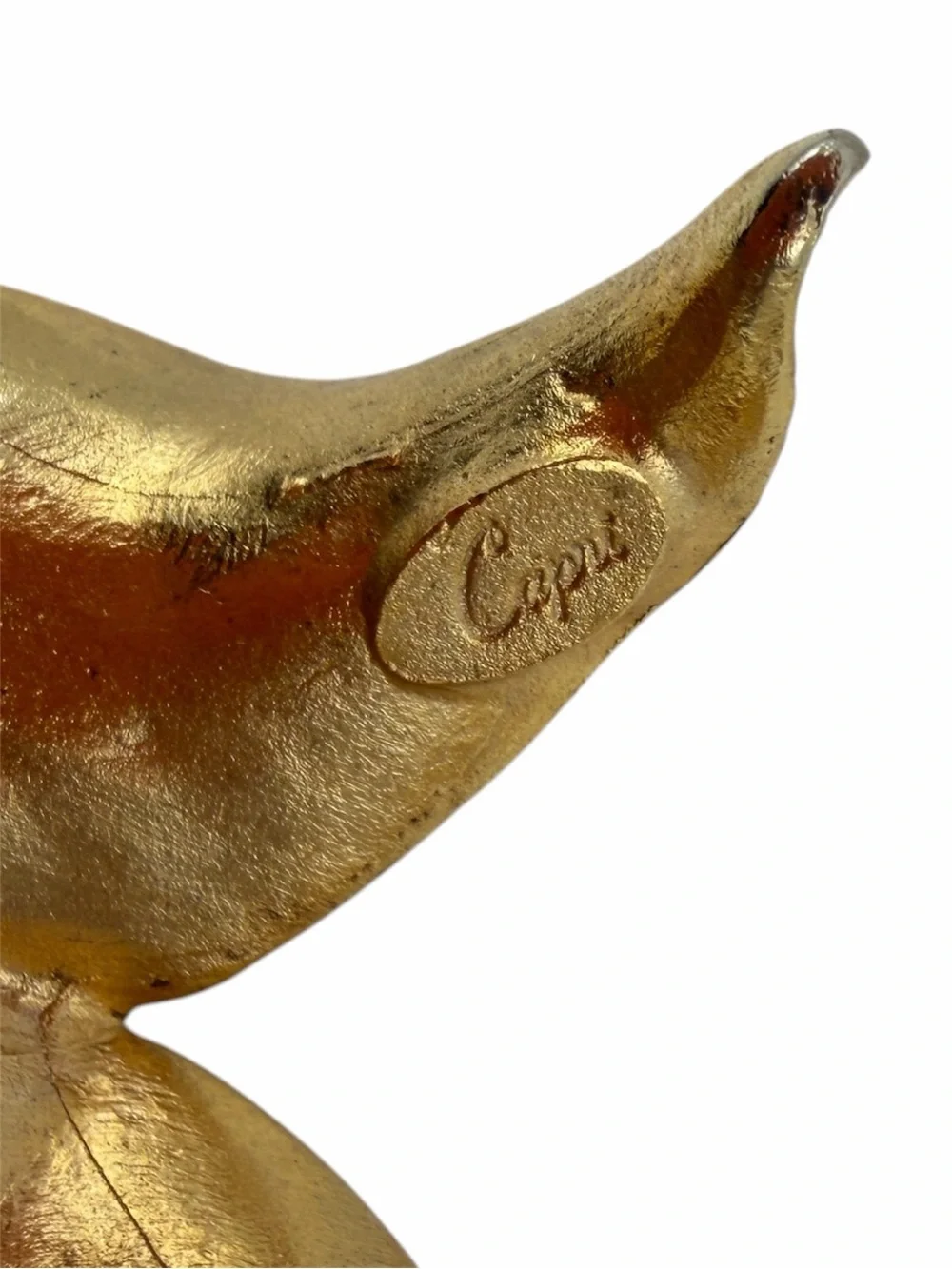 Vintage Capri Signed Gold Tone Sculptural Leaf Brooch Pin 3.5”